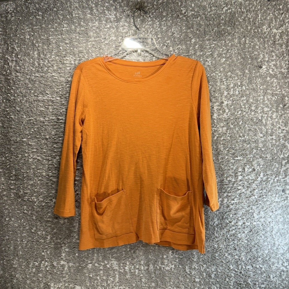 J. Jill Two-Pocket Tee Orange Slub Pima Cotton 3/4 Sleeve Top Preppy Soft XS